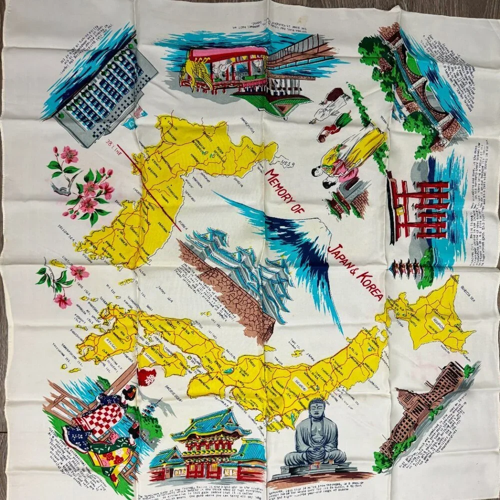 Vintage Memory Japan & Korea Landmarks Map Tapestry 28.5